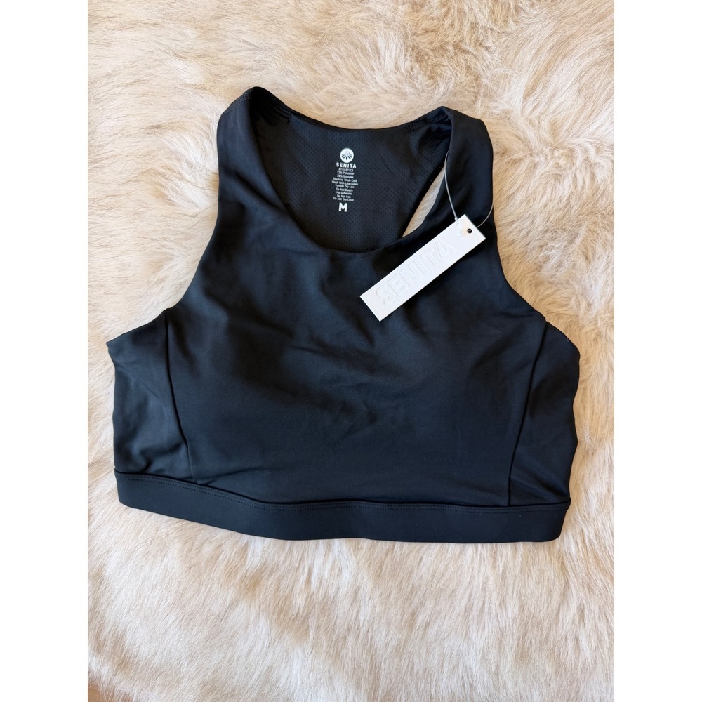 Senita Lux Stride Bra Women M Black NWT High Neck Racerback Performance